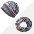 Set berretto e sciarpa in cotone con stampa floreale bohémien da donna per l'estate - Stampa in stile nazionale - Sottile / Cappello e Scaldacollo 2-in-1 / Blu