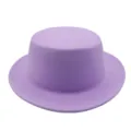 Elegant lavender flat top wide brim felt hat with retro British style for autumn winter - Light Purple