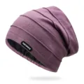 Gorro de punto plisado morado con parche deportivo decorativo para uso al aire libre - Talla única / Estilo 1 / Violeta Claro