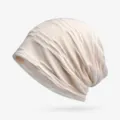 Berretto in maglia beige traspirante per donna, turbante in cotone leggero e comodo - Taglia Unica (Elasticizzata) / Stile a Tre Linee / Bianco avorio