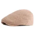 Classic tan cable-knit flat cap for men and women, retro British style winter beret - Adjustable 55-59cm Head Circumference / Braided Pattern - Khaki
