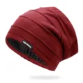 Gorro beanie plisado burdeos de calidad con forro de satén suave y etiqueta de marca - Talla única / Estilo 1 / Burdeos