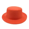 Elegant orange-red flat top wide brim felt hat for autumn and winter retro style - Orange