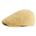 Classic yellow cable knit beret flat cap for men and women in autumn and winter - Adjustable 55-59cm Head Circumference / Braided Pattern - Yellow