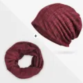 Set berretto e sciarpa a anello bordeaux a doppio uso con trama a coste - Stile a Doppio Uso / Taglia Unica - Elastico / Rosso Vino Misto