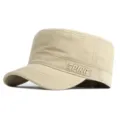 Klassische khakifarbene flache Kaderkappe aus Baumwolle mit Spirit-Stickerei für Outdoor - Übergröße (60-63CM) / Stil mit Buchstabenstickerei (J0205) / Khaki