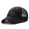 Berretto da baseball mimetico nero traspirante con visiera curva per protezione solare - Taglia Grande Regolabile 59-63cm / Rete Posteriore Primavera Estate / Mimetico Nero