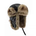 Colbacco invernale in ecopelle con calda fodera in ecopelliccia in nero e marrone - Taglia XL (58-60cm) / Stile Semplice / Nero