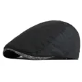 Classic retro British style black newsboy flat cap for men with a grey patchwork brim - One Size (55-59cm) / Patchwork Plain / Patchwork Plain-Black
