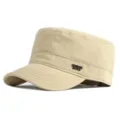 Klassische khakifarbene Militärmütze aus Baumwolle mit Metallabzeichen für Sonnenschutz - Normalgröße (56-60cm) / Stil mit Metalletikett (J0205) / Khaki