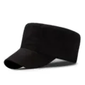 Schwarze Military Cadet Cap aus Baumwolle mit flacher Oberseite und gebogener Krempe - M (56-58cm) / Stil 1 / Schwarz
