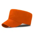 Lässige einfarbige orangefarbene Militärkappe mit flacher Oberseite und gebogenem Schirm - L (59-60cm) / Orange