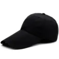 Gorra de béisbol negra con visera larga extendida para protección solar al aire libre - M (55-59cm) / Secado Rápido Liso / Visera 11cm / Negro