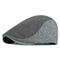 Retro herringbone patchwork flat cap for men and women in dark grey winter wool felt - One Size (55-59cm) / Patchwork Plain / Patchwork Plain-Gray