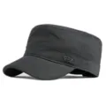 Klassische schwarze Militärmütze aus Baumwolle mit seitlichem Sport-Style-Metallabzeichen - Normalgröße (56-60cm) / Stil mit Metalletikett (J0205) / Schwarz