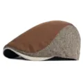 Retro British style brown and herringbone patchwork flat cap for autumn and winter - One Size (55-59cm) / Patchwork Plain / Patchwork Plain-Khaki