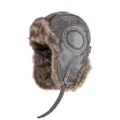 Cappello da aviatore invernale in finta pelle con fodera in ecopelliccia marrone - Taglia L (55-58cm) / Stile a Cerchio Rotondo / Caffè
