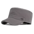 Klassische graue Armee-Mütze aus Baumwolle für Damen und Herren mit Sonnenschutz - Normalgröße (56-60cm) / Stil mit Metalletikett (J0205) / Grau