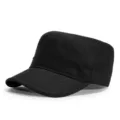 Klassische schwarze Flat-Top-Militärkappe mit gebogener Krempe für Sonnenschutz - XL (61-63 cm) / Stil 2 / Schwarz
