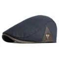 Classic vintage dark blue herringbone beret hat for men with brown leather patchwork - Patchwork Metal Badge-Navy Blue