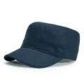 Klassische marineblaue flache Militärmütze mit gebogener Krempe zum Sonnenschutz - XL (61-63 cm) / Stil 2 / Dunkelblau