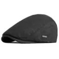 Classic vintage black flat cap for men and women with a stylish metal logo detail - Small Check Metal Badge-Black