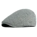 Classic grey textured tweed newsboy cap for autumn and winter with metal side logo plate - Small Check Metal Badge-Light Gray