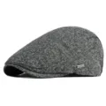 Classic grey tweed flat cap in British retro style with small metal logo detail - Small Check Metal Badge-Dark Gray