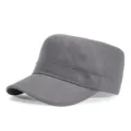 Klassische graue Flat Top Military Cap mit gebogenem Schirm und Sonnenschutz für Herren - M (56-58cm) / Dunkelgrau
