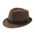 Classic brown linen fedora hat with black ribbon band for summer sun protection - Adult M (Approx. 57-58cm) / Fabric Band-Coffee