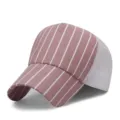Cappellino da baseball rosa a righe con rete bianca traspirante per protezione solare trendy - Regolabile (55-59cm) / A Strisce-Rosa Scuro