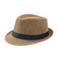 Classic brown linen breathable fedora hat with a black band for sun protection - Adult M (Approx. 57-58cm) / Fabric Band-Khaki