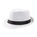 Breathable white linen fedora hat with black ribbon band for summer sun protection - Adult M (Approx. 57-58cm) / White (Fabric Band)