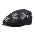 Breathable summer mesh flat cap with elegant black lace floral patterns for sun protection - Fits 56-59cm Head Circumference / Black with Silver Leaves