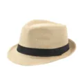 Breathable linen fedora hat with a black ribbon band for stylish summer sun protection - Adult M (Approx. 57-58cm) / Beige (Fabric Band)