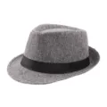 Elegante cappello fedora in lino grigio traspirante con nastro nero per il sole. - Adulto M (Circa 57-58cm) / Grigio scuro (Fascia in tessuto)