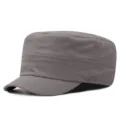 Klassische graue Militär-Kappe mit kurzem Schirm und Gummizug für Damen und Herren - Hellgrau