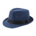 Cappello fedora classico blu in lino traspirante con fascia nera per uomo e donna - Adulto M (Circa 57-58cm) / Blu (Fascia in tessuto)