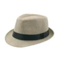 Elegante cappello fedora in lino traspirante beige con nastro nero per protezione solare. - Adulto M (Circa 57-58cm) / Albicocca (Fascia in tessuto)