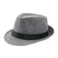 Cappello fedora elegante in lino traspirante grigio con fascia nera per l'estate - Adulto M (Circa 57-58cm) / Fascia in Tessuto-Grigio Ciano