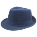 Elegante cappello fedora in lino blu navy con trama traspirante per la protezione solare. - Adulto M (Circa 57-58cm) / Fascia Coordinata-Blu Marino