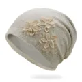 Elegant women's lace beanie with floral embroidery, thin breathable turban cap. - One Size / Style 4 / Light Yellow