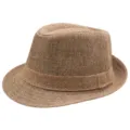 Cappello fedora in lino traspirante marrone naturale per protezione solare estiva all'aperto - Adulto M (Circa 57-58cm) / Fascia Coordinata-Cachi