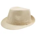 Classico cappello fedora in lino traspirante beige chiaro per protezione solare estiva - Adulto M (Circa 57-58cm) / Fascia Coordinata-Beige
