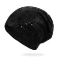 Elegante berretto in pizzo nero da donna con decorazioni floreali e traspirante - Taglia unica / modello 3 / Nero