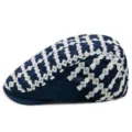 Leichte dunkelblaue Baskenmütze für Damen und Herren mit weißen Spitzenmustern - Passend für 56-59cm Kopfumfang / Square embroidery-dark blue