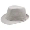 Elegante cappello fedora in lino grigio chiaro per la protezione solare in estate - Adulto M (Circa 57-58cm) / Fascia Coordinata-Grigio Chiaro