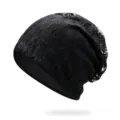 Elegante berretto a turbante in pizzo nero con delicati motivi floreali per donna - Taglia Unica - Elastico / Stile 11 / Nero