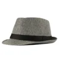Cappello fedora classico in lino grigio traspirante con nastro nero per il sole - Adulto M (Circa 57-58cm) / Grigio (Fascia a Contrasto)