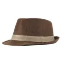 Cappello fedora classico in lino marrone traspirante con fascia beige per uomo e donna - Adulto M (Circa 57-58cm) / Caffè (Fascia a Contrasto)